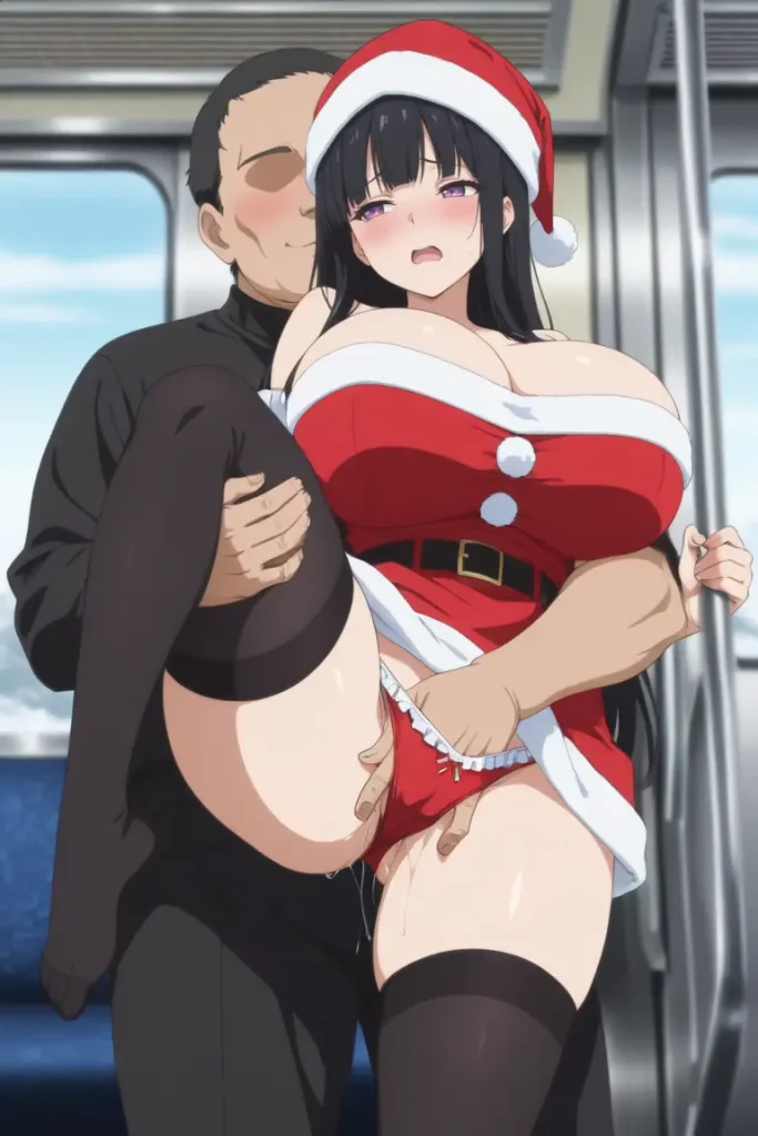 サンタがおじさんに手マンされるエロ画像3枚目