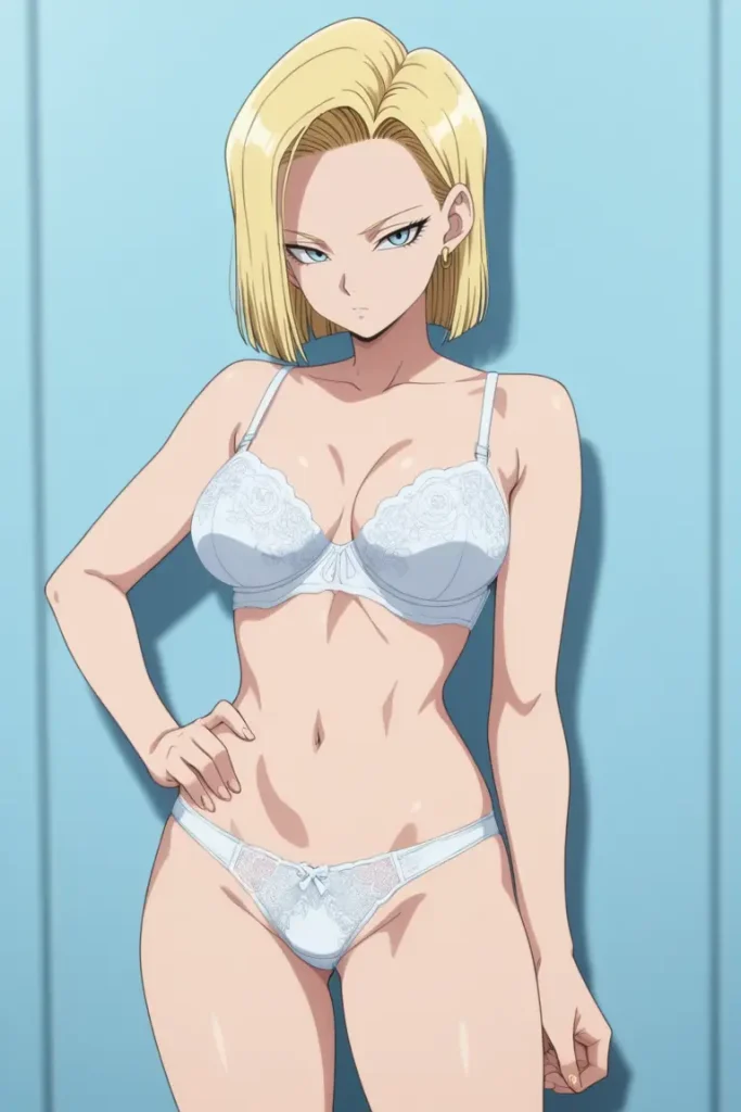 ドラゴンボールの人造人間18号がエッチな下着を着るエロ画像5枚目
