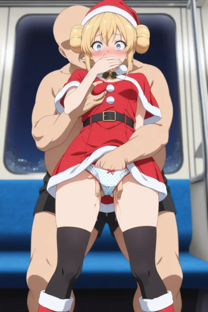 サンタがおじさんに手マンされるエロ画像10枚目