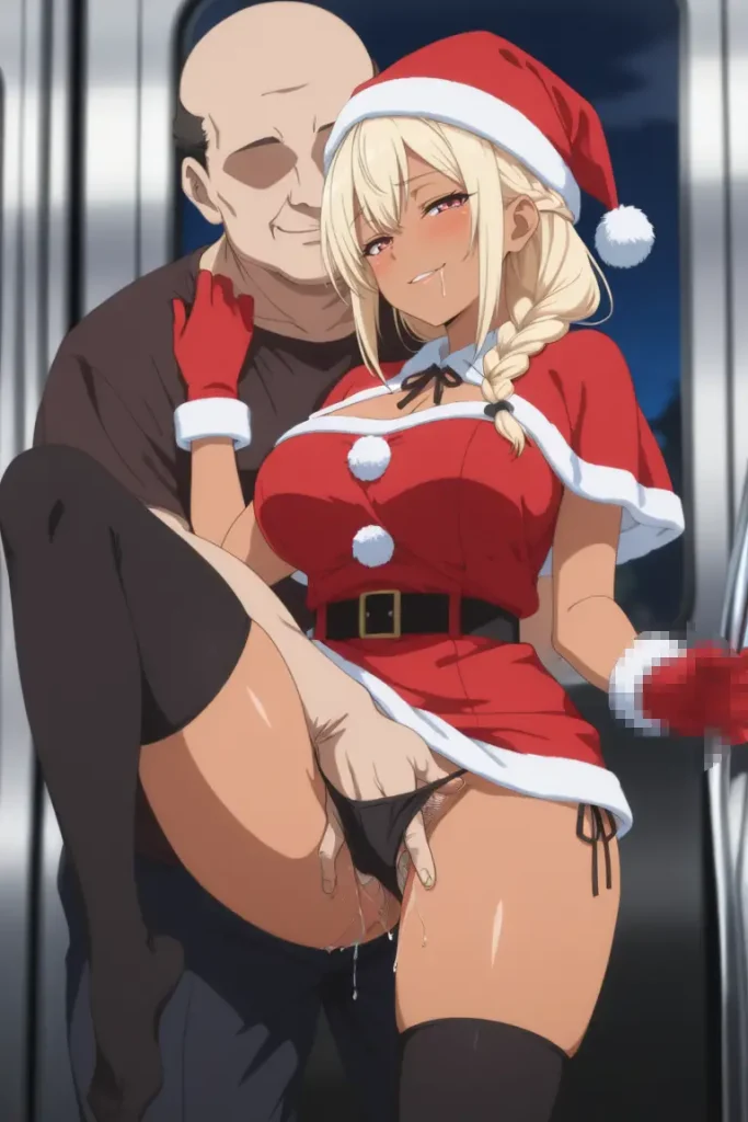 サンタがおじさんに手マンされるエロ画像24枚目