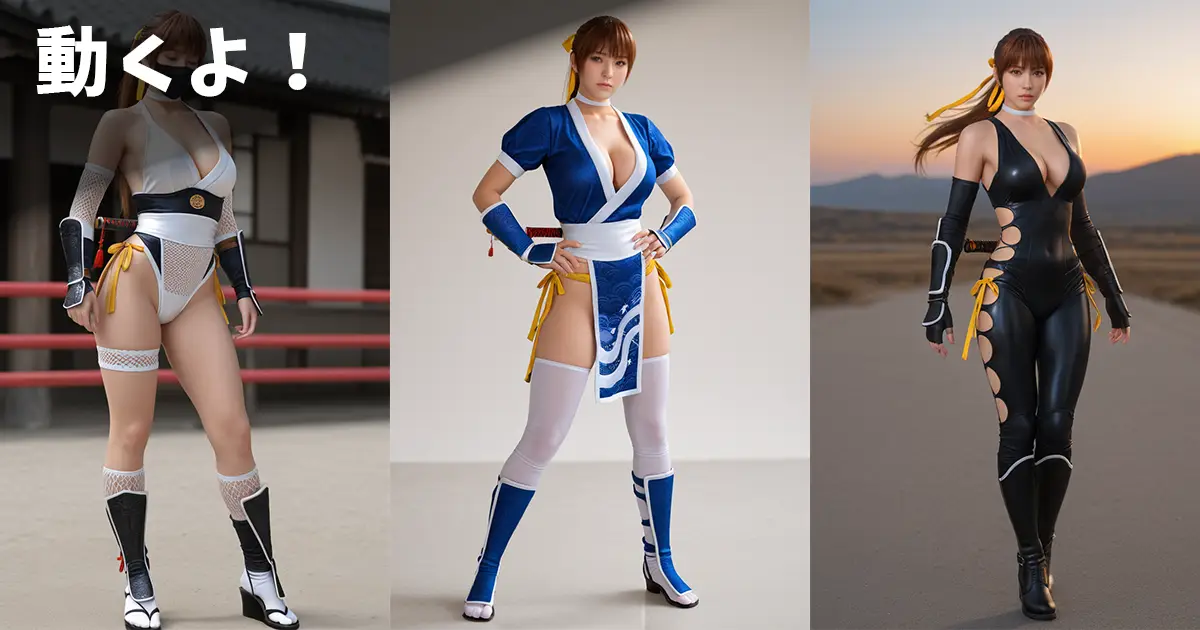 DOAの霞のコスプレイヤーが服をたくし上げておっぱい露出するエロ画像