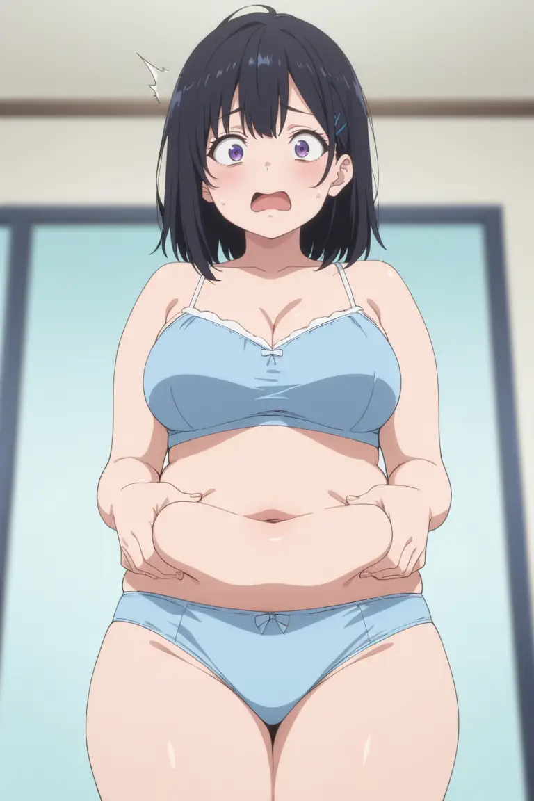 太った女性が腹をつまんで驚愕する画像2枚目