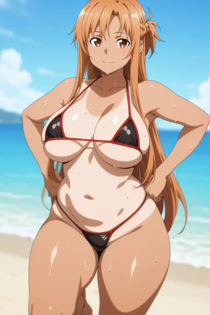ソードアートオンラインのアスナがエッチが水着を着るエロ画像48枚目