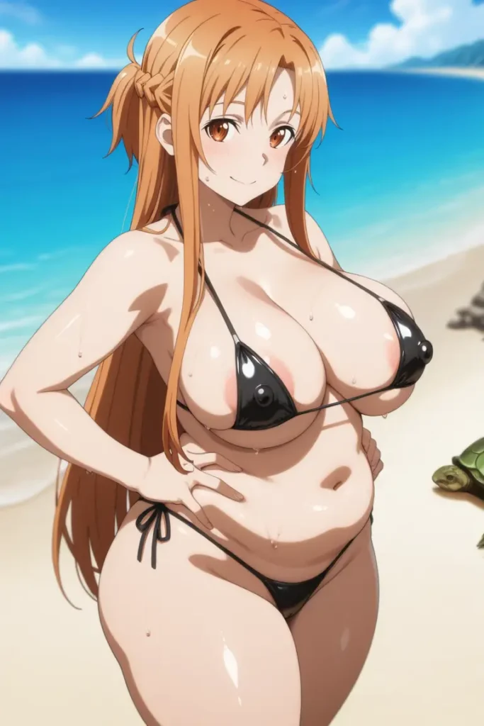 ソードアートオンラインのアスナがエッチが水着を着るエロ画像67枚目