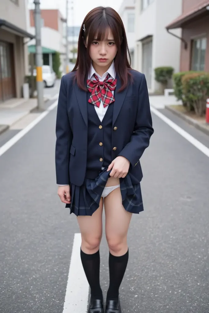 女子高生がスカートたくし上げでパンティー見せてくれるエロ画像5枚目