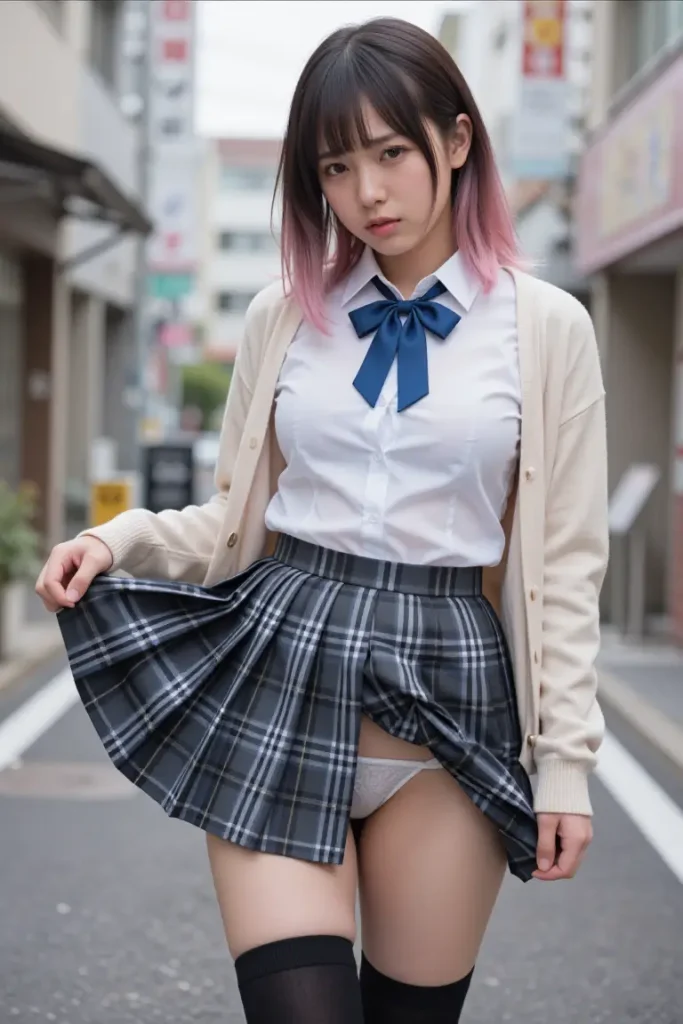 女子高生がスカートたくし上げでパンティー見せてくれるエロ画像18枚目